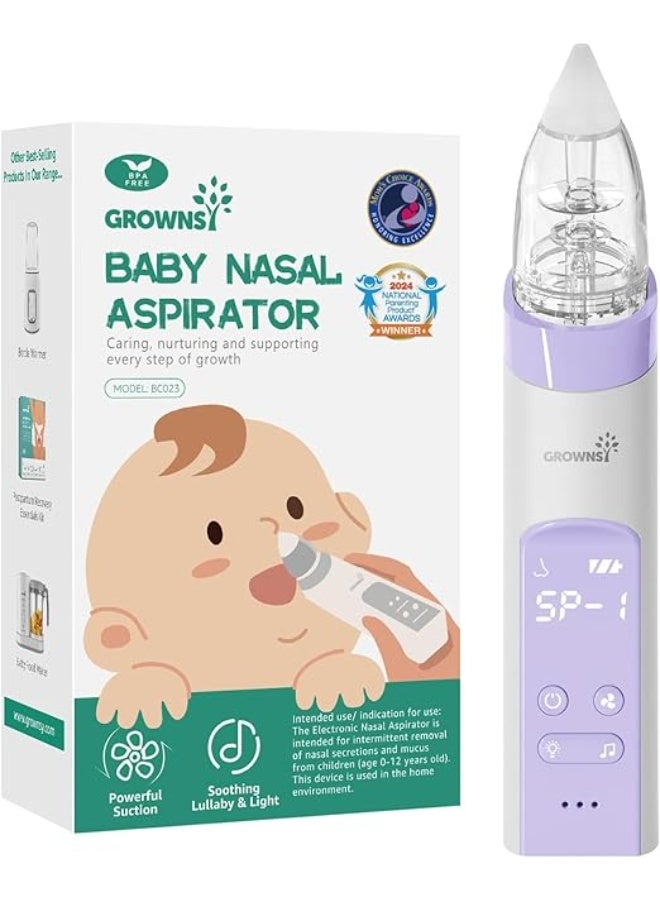 GROWNSY Electric Nasal Aspirator for Baby - Automatic Nose Cleaner with 3 Silicone Tips - Adjustable Suction Levels with Music & Light Soothing Function (Purple) - Image 1